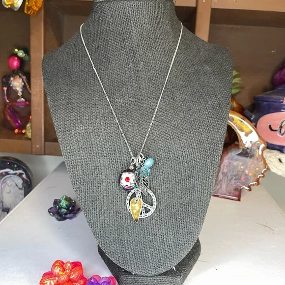 Claire's Silver peace ☮️ Necklace with Multicolor Charms - Picture 1 of 3